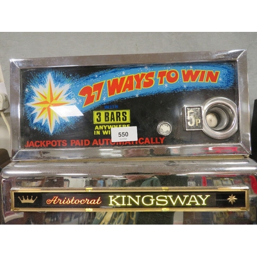 550 - A VINTAGE ARISTOCRAT KINGSWAY HOT WHEELS 5p ONE ARMED BANDIT, three reel machine, H 79 cm