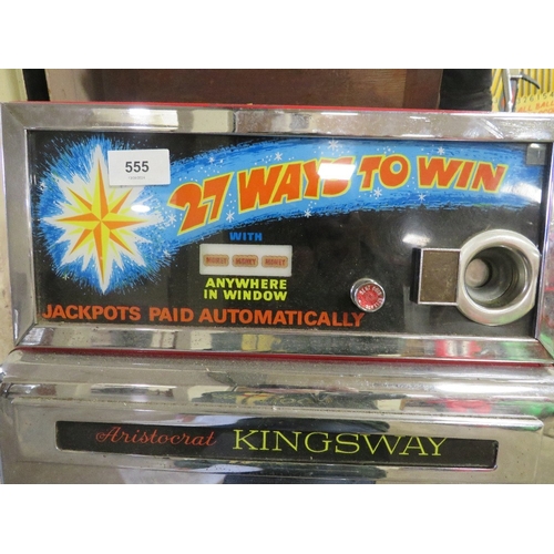 555 - A VINTAGE ARISTOCRAT KINGSWAY '27 WAYS TO WIN ONE' ARMED BANDIT, three reel machine, H 79 cm