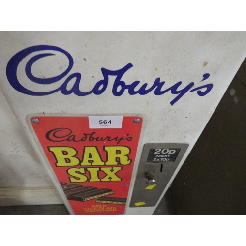 564 - A VINTAGE 'CADBURY'S BAR SIX' WALL MOUNTED VENDING MACHINE, (20p, insert 2 x 10p)