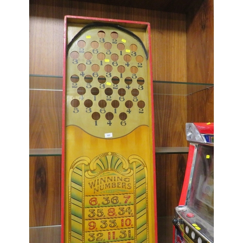 569 - WINNING NUMBERS, A MID 20TH CENTURY PAINTED WOOD FAIRGROUND BAGATELLE TYPE GAME BOARD, painted surfa... 