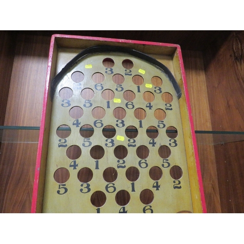 569 - WINNING NUMBERS, A MID 20TH CENTURY PAINTED WOOD FAIRGROUND BAGATELLE TYPE GAME BOARD, painted surfa... 