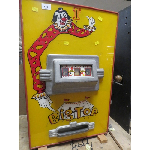 571 - A VINTAGE WALL MOUNTED 'BIG TOP' ONE PENNY ONE ARM BANDIT MACHINE, possible of German manufacture, t... 