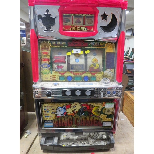 576 - A JAPANESE KING CAMEL ELECTRONIC SLOT MACHINE, with large quantity of tokens (No key)