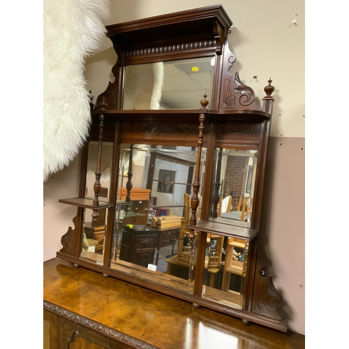 721 - An Edwardian carved mahogany over mantel mirror