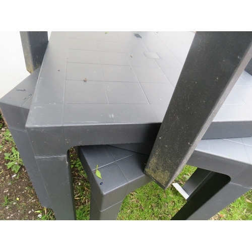 606 - A SELECTION OF FOUR PLASTIC GARDEN TABLES