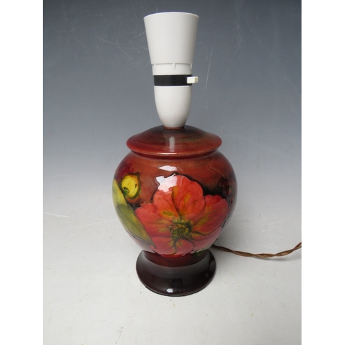 306 - A MOORCROFT FLAMBE ORCHID PATTERN TABLE LAMP, H 15 cm (excl. fitting)