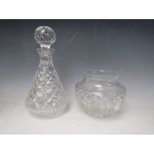 318 - A WATERFORD CRYSTAL DECANTER, H 26 cm, together with a Waterford crystal squat vase (2)