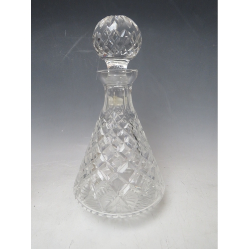 318 - A WATERFORD CRYSTAL DECANTER, H 26 cm, together with a Waterford crystal squat vase (2)