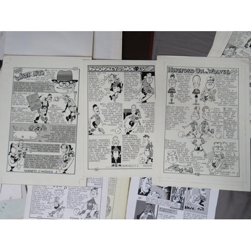 343 - A FOLIO CONTAINING TWENTY THREE CARTOON MASTER DRAWINGS OF WOLVERHAMPTON WANDERERS FOOTBALL MATCHES,... 