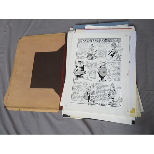 343 - A FOLIO CONTAINING TWENTY THREE CARTOON MASTER DRAWINGS OF WOLVERHAMPTON WANDERERS FOOTBALL MATCHES,... 