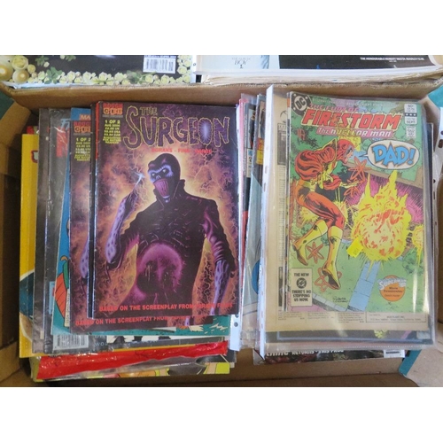 129 - THREE TRAYS OF COMICS AND MAGAZINES ETC COMPRISING A TRAY OF COMICS TO INCLUDE MARVEL, DC, 2000AD, R... 