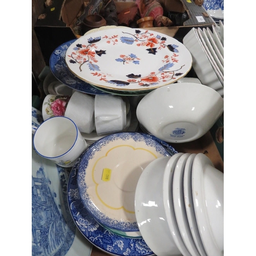 130 - THREE TRAYS OF ASSORTED CERAMICS TO INCLUDE ROYAL CROWN DERBY ETC