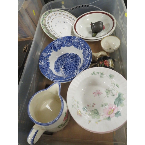 130 - THREE TRAYS OF ASSORTED CERAMICS TO INCLUDE ROYAL CROWN DERBY ETC