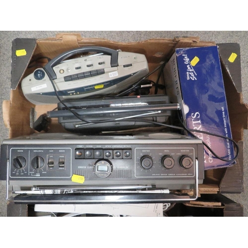 135 - TWO TRAYS OF ASSORTED AUDIO EQUIPMENT TO INCLUDE PORTABLE RADIOS AND PORTABLE CASSETTE PLAYERS TOGET... 