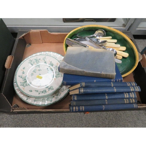 145 - THREE TRAYS OF ASSORTED CERAMICS & GLASS ETC