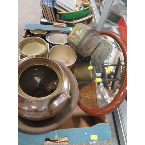 145 - THREE TRAYS OF ASSORTED CERAMICS & GLASS ETC