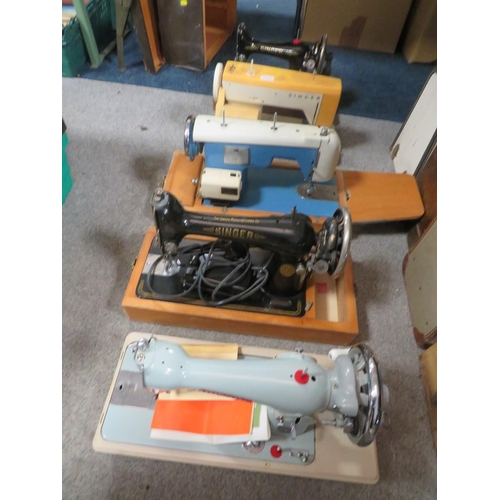 147 - FIVE ASSORTED VINTAGE SEWING MACHINES TO INCLUDE SINGER ETC - A/F