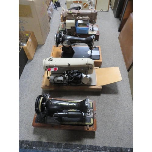 177 - FIVE ASSORTED VINTAGE SEWING MACHINES - A/F