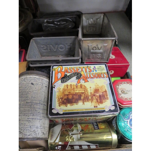 188 - THREE TRAYS OF VINTAGE COLLECTABLE TINS ETC