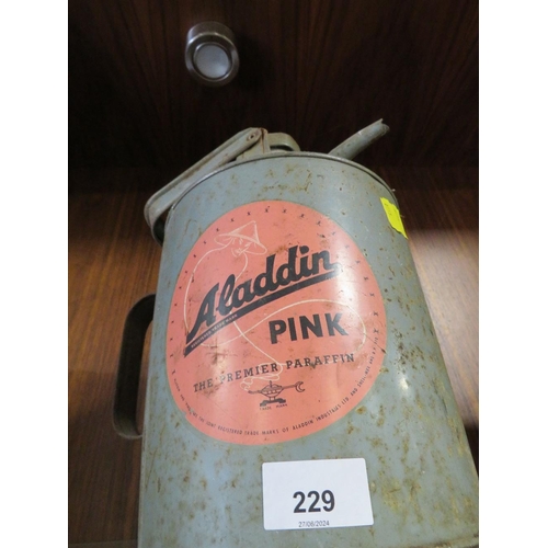 229 - A VINTAGE ALADDIN PINK PREMIUM PARAFFIN CAN