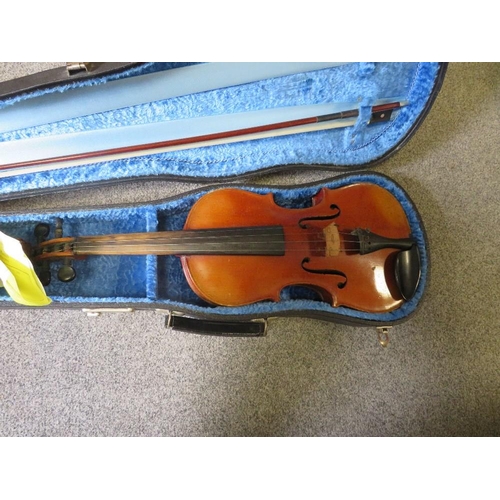 243 - TWO CASED STUDENT CHINESE STYLE VIOLIN AND BOW