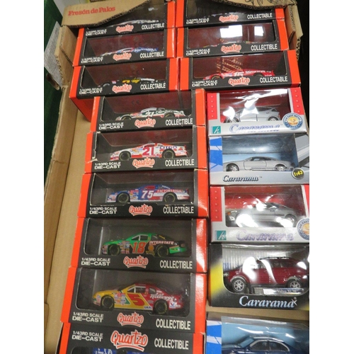 58 - TWELVE BOXED QUATRO 1:43 SCALE RALLY CARS TOGETHER WITH FIVE BOXED 1:43 SCALE CARARAMA CARS