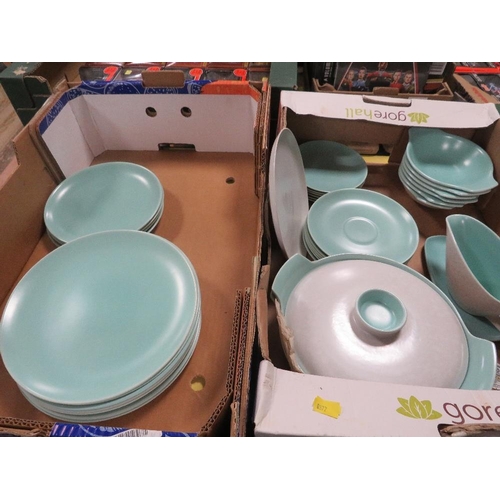 61 - TWO TRAYS OF POOLE TWINTONE DINNERWARE