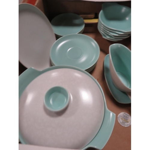 61 - TWO TRAYS OF POOLE TWINTONE DINNERWARE