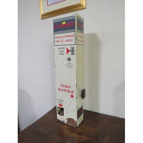 703 - A WALL MOUNTED 'FISHOLOW' CHANGE MACHINE, for sixpences for 2/-, metal construction, H 76 cm, W 18 c... 