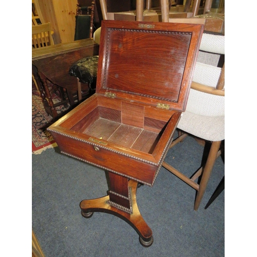 734 - A 19TH CENTURY MAHOGANY TEAPOY ON TRIPOD STAND