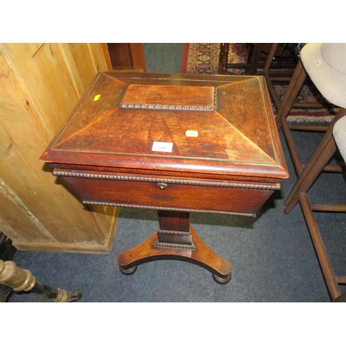 734 - A 19TH CENTURY MAHOGANY TEAPOY ON TRIPOD STAND