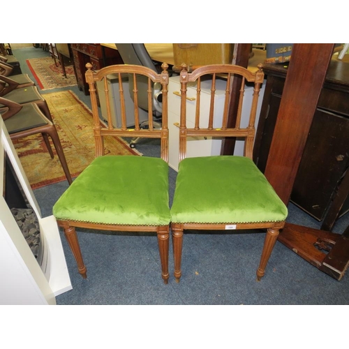 759 - A pair of French style bedroom chairs, both with old woodworm damage