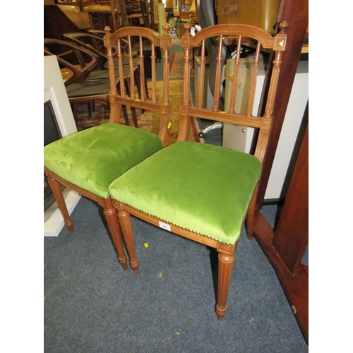 759 - A pair of French style bedroom chairs, both with old woodworm damage