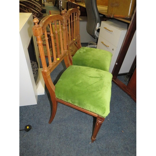 759 - A pair of French style bedroom chairs, both with old woodworm damage