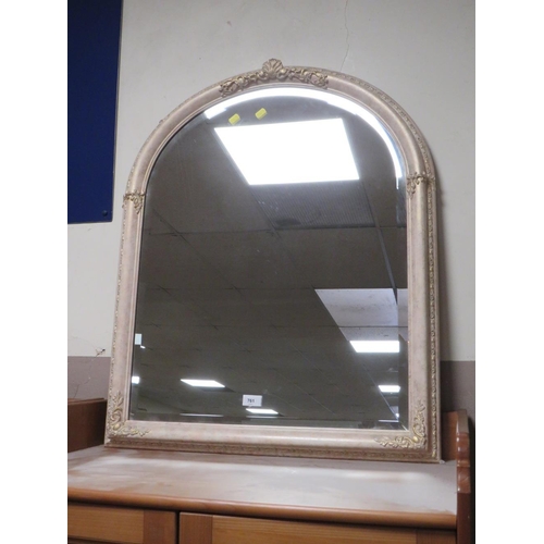 761 - A modern arched cream wall mirror together with an oval gilt example