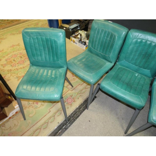 784 - Set of four modern teal leather style dining chairs