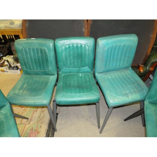 784 - Set of four modern teal leather style dining chairs