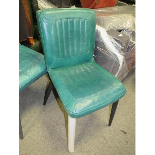 784 - Set of four modern teal leather style dining chairs