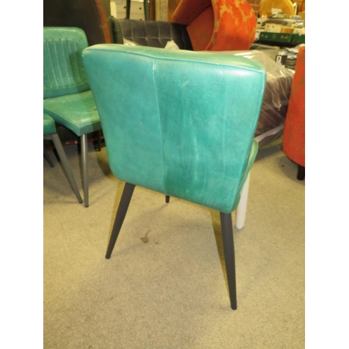 784 - Set of four modern teal leather style dining chairs