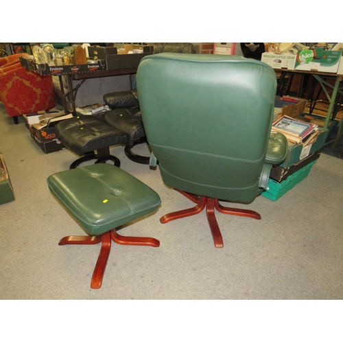 789 - A modern green Stressless style armchair and footstool