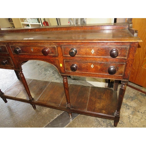 794 - A GEORGIAN OPEN WELSH DRESSER OF SMALL PROPORTIONS, having an arrangement of five drawers, raised on... 