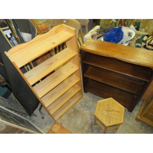 796 - A modern multi drawer cabinet with two open bookcases and two bamboo tables