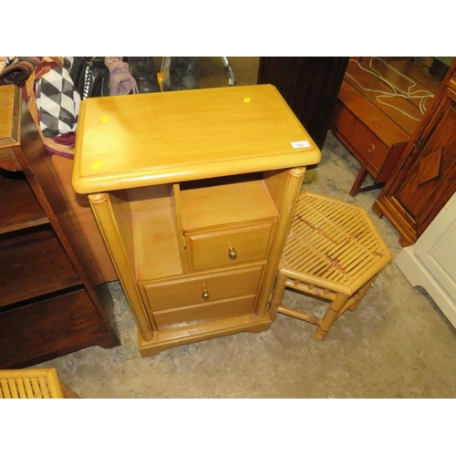 796 - A modern multi drawer cabinet with two open bookcases and two bamboo tables