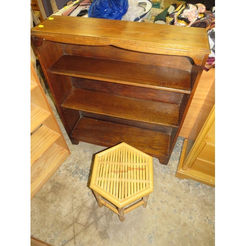 796 - A modern multi drawer cabinet with two open bookcases and two bamboo tables