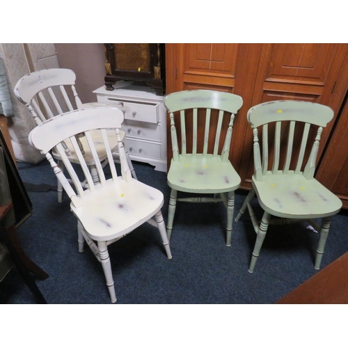 810 - A MIXED SET OF FOUR PAINTED KITCHEN CHAIRS