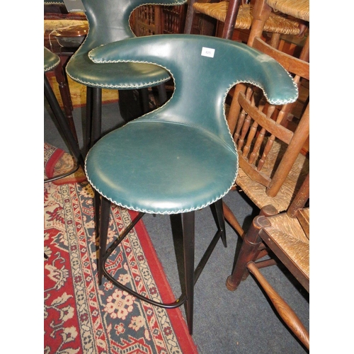 825 - Two pairs of green leather bar/kitchen stools