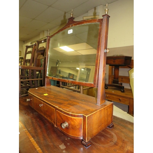 828 - A regency mahogany inlaid dressing mirror with three drawers