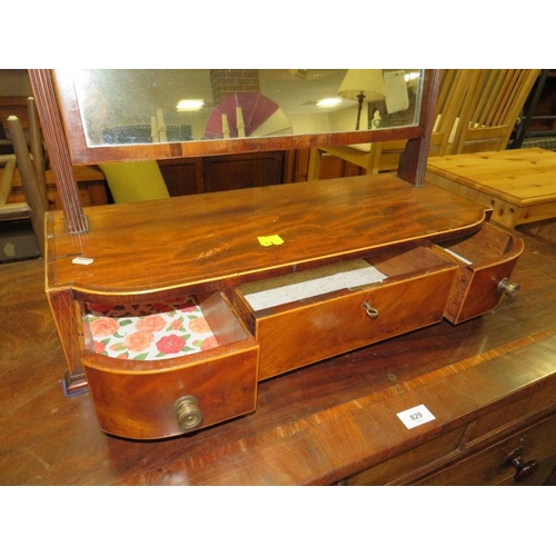 828 - A regency mahogany inlaid dressing mirror with three drawers