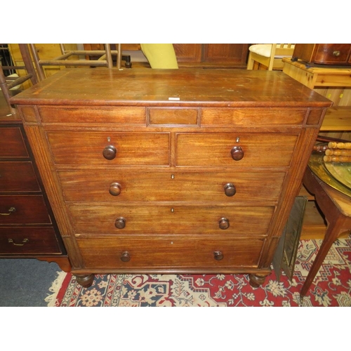 829 - A large antique mahogany five drawer chest with secret drawers to the top W 116 cm