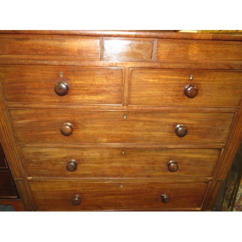 829 - A large antique mahogany five drawer chest with secret drawers to the top W 116 cm